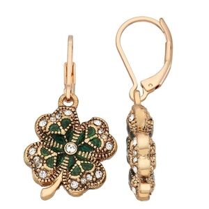 Napier Gold Tone Lucky Shamrock Drop  Earrings Nwt